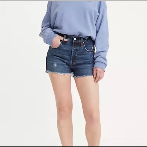 New Levi 501 high-rise distressed denim shorts - Picture 3 of 6